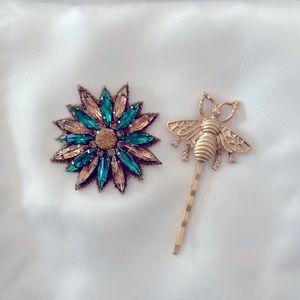 Gucci bee hair pin with gold and green hair pin